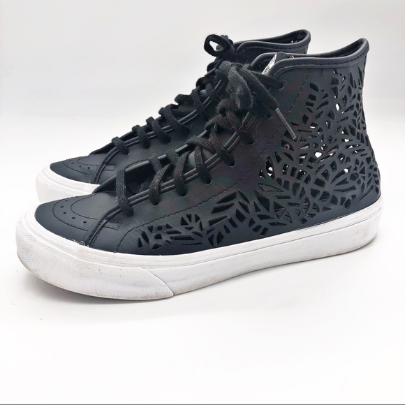💰SOLD! Black High Top Vans Cut Outs Leather Sk8
